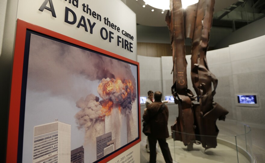 Beams damaged at New York's World Trade Center during the terrorist attacks on Sept. 11, 2001 are seen on display.