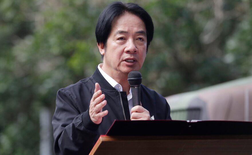FILE - Taiwan President Lai Ching-te delivers a speech as he inspects Taiwanese reservists participating in reserve military training in Ilan County, Eastern Taiwan, Tuesday, Dec. 2, 2025.