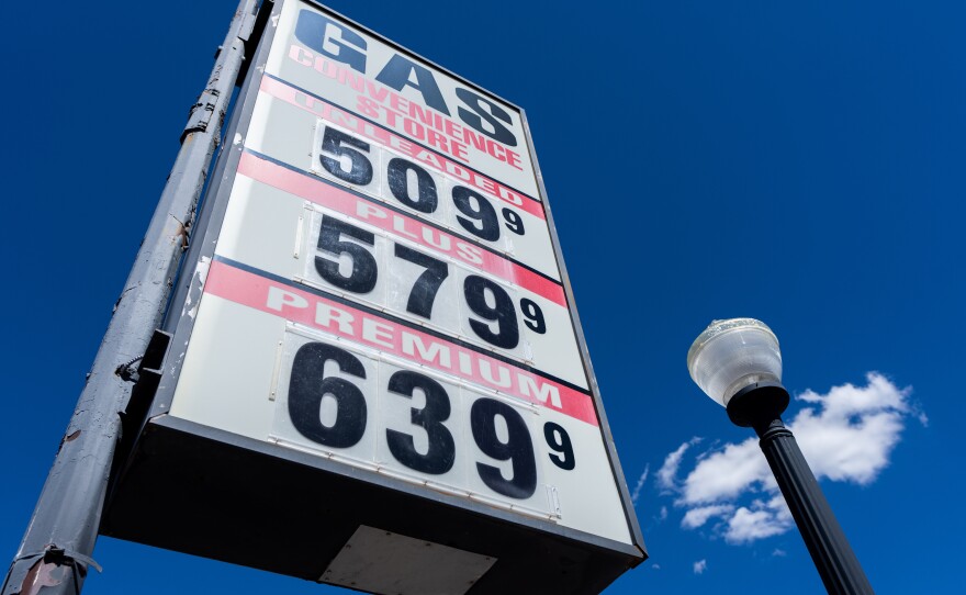 Gas prices are displayed on a sign at a gas station in Williams, Ariz., on Wednesday, July 6, 2022.