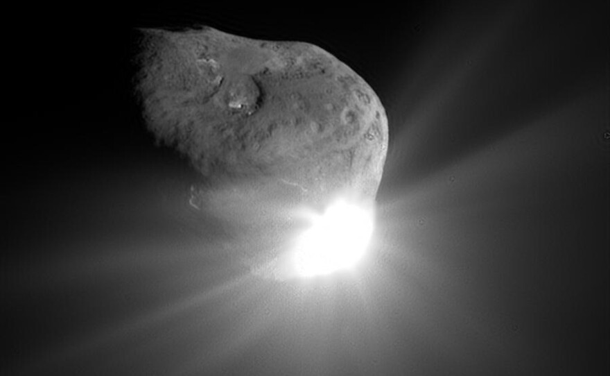 In 2005, NASA sent a spacecraft slamming into the surface of comet Tempel 1. This image was taken 67 seconds after the collision by the high-resolution camera on the mission's flyby craft.