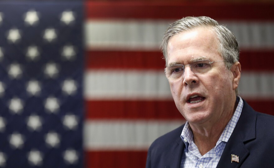 Republican presidential candidate, former Florida Gov. Jeb Bush speaks during a campaign stop in Franklin, N.H., on Friday. He's said the focus should remain on helping Christian refugees from Syria.
