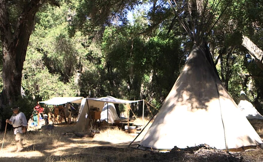 Campers sleep in authentic period shelters like this teepee with 26-foot-tall poles at the Laguna Mountain Rendezvous 20 miles north of Julian on October 24, 2014.