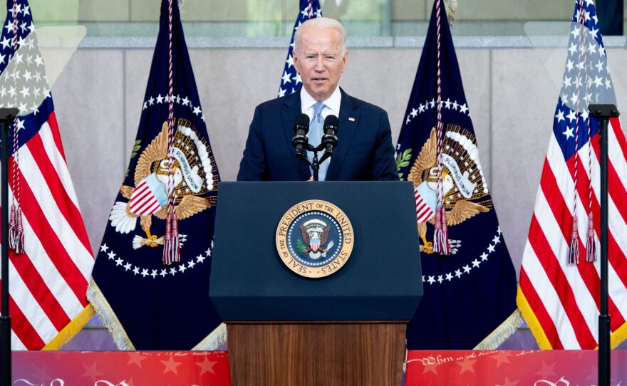 President Biden speaks about voting rights at the National Constitution Center in Philadelphia on Tuesday.