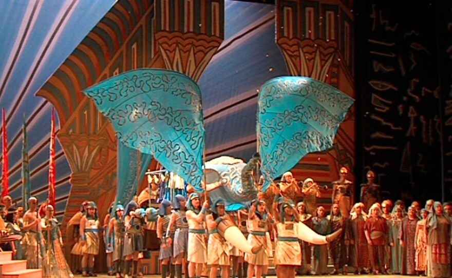 Zandra Rhodes' stylized elephant for "Aida."