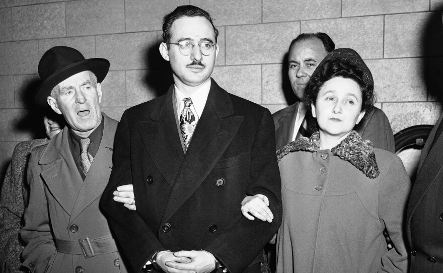 Harry McCabe (from left), deputy U.S. marshal; Julius Rosenberg and his wife, Ethel; Anthony H. Pavone, deputy U.S. marshal, in New York on March 8, 1951.