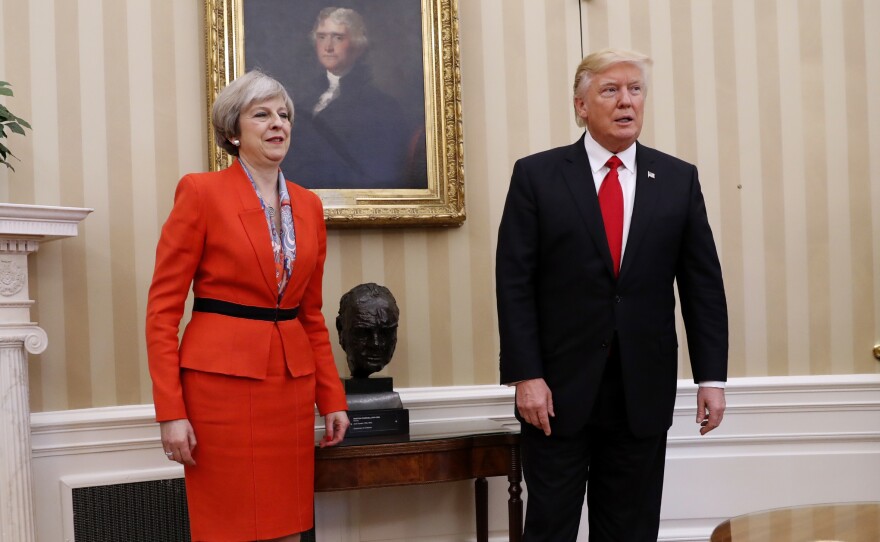 President Trump and British Prime Minister Theresa May, in the Oval Office on Friday before a private meeting.