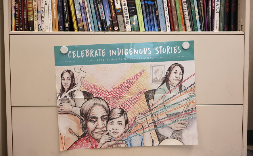 Books by Native American authors line the shelves of Greg Hinchliff's classroom at Bonsall High School on Tuesday, Sept. 15, 2026.
