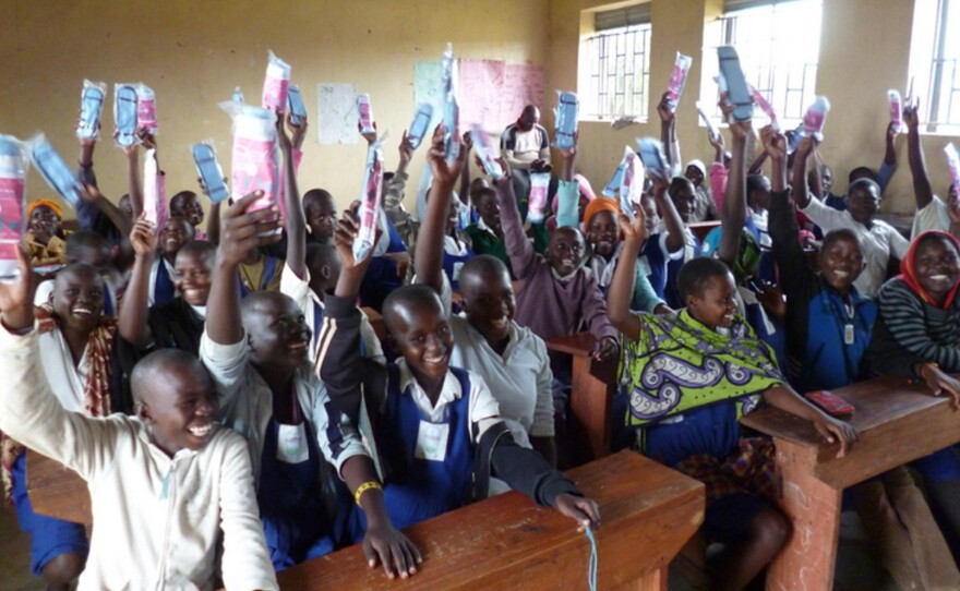 Afripads, handed out in a kit that includes a carrying case, are credited with making girls feel comfortable coming to school when they have their period.