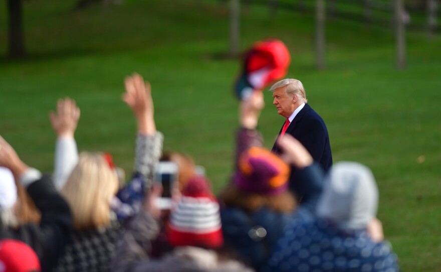 President Trump arrives at a rally on Saturday in Newtown, Pa.