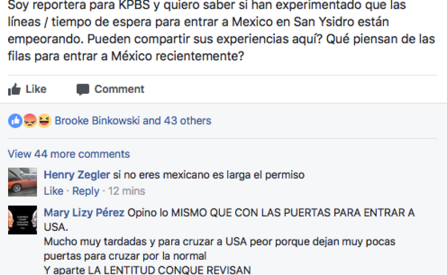 Border crossers respond to KPBS question about southbound traffic San Ysidro Port of Entry, May 10, 2017.