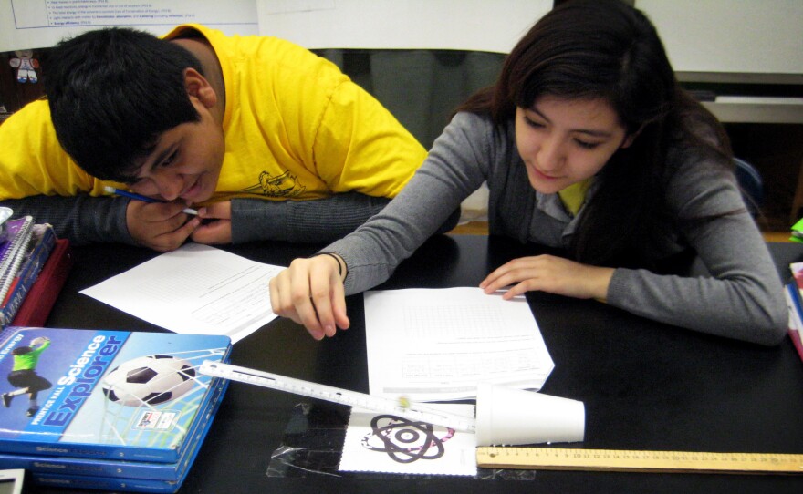 Students at Sawyer Elementary in Chicago try out a mechanical energy lesson that their teacher learned at the museum's training program.