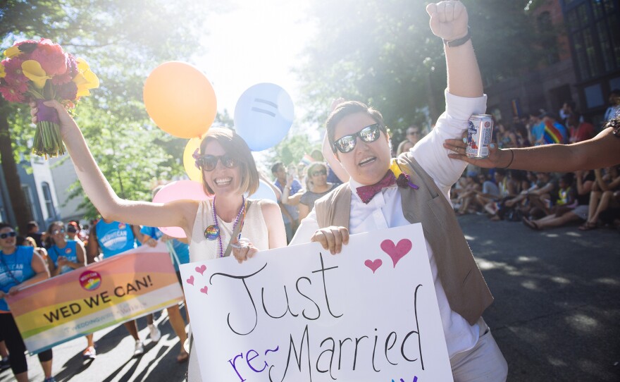 Nicole (left) and Rose Gerstle renew their vows during the 2014 Capital Pride Parade.