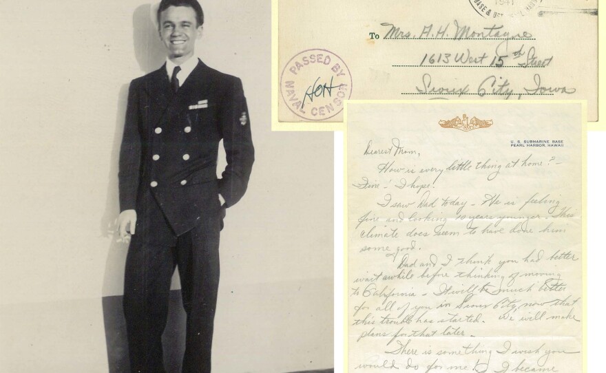 Bud in 1945, and his letter to his mom in December, 1941.