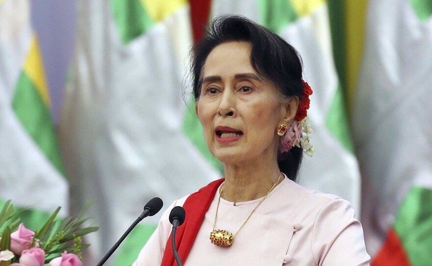 Myanmar State Counsellor Aung San Suu Kyi has insisted that unspecified "terrorists" and not the country's military are targeting the Muslim Rohingyas, who have been fleeing the country for weeks.