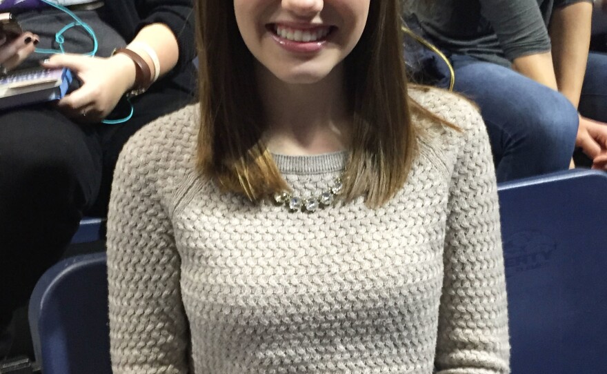 Bayley Sharp, of Roanoke, Va., poses for a photo at Liberty University in Lynchburg, Va., on Oct. 12.