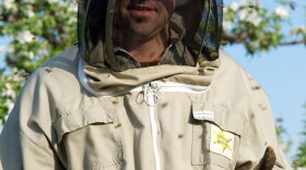 Chef David Guas helping the bees pollinate apples at Lerew Farms.
