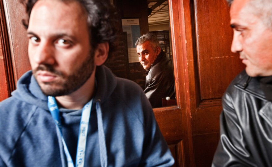 "5 Broken Cameras" co-directors Guy Davidi and Emad Burnat.
