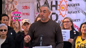 San Diego City Councilmember Sean Elo-Rivera addresses supporters and the media at Civic Center Plaza on December 4, 2025.
