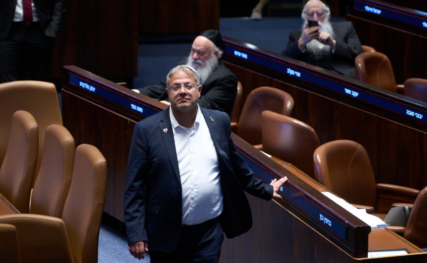 Israel's Minister of National Security, Itamar Ben-Gvir in the Israeli parliament, during a session considering a bill to dissolve the government in Jerusalem, Wednesday, May 20,2026.