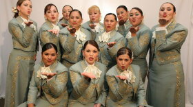 Promotional group photo of America’s first all-female mariachi band: Mariachi Reyna de Los Angeles. Since 1994, this 12-member group has been taking on a male-dominated musical tradition and building the popularity of mariachi music.
