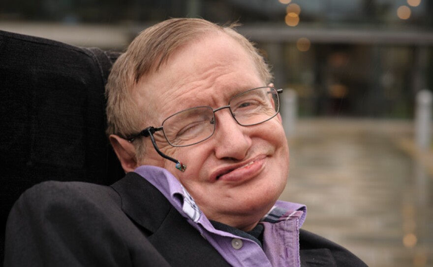 Portrait of Stephen Hawking outside DAMTP, Department of Applied Mathematics and Theoretical Physics, Cambridge.