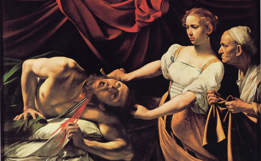 Hockney says late 16th century Italian painter Caravaggio "invented Hollywood lighting," as demonstrated (above) in his 1599 work, <em>Judith Beheading Holofernes.</em>