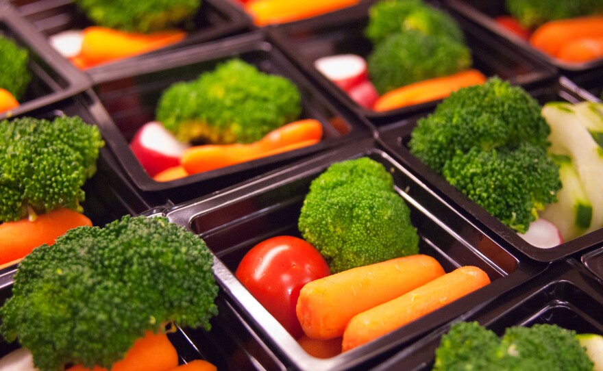 Fresh vegetable cups prepared for the National School Lunch Program at Washington-Lee High School in Arlington, Va.