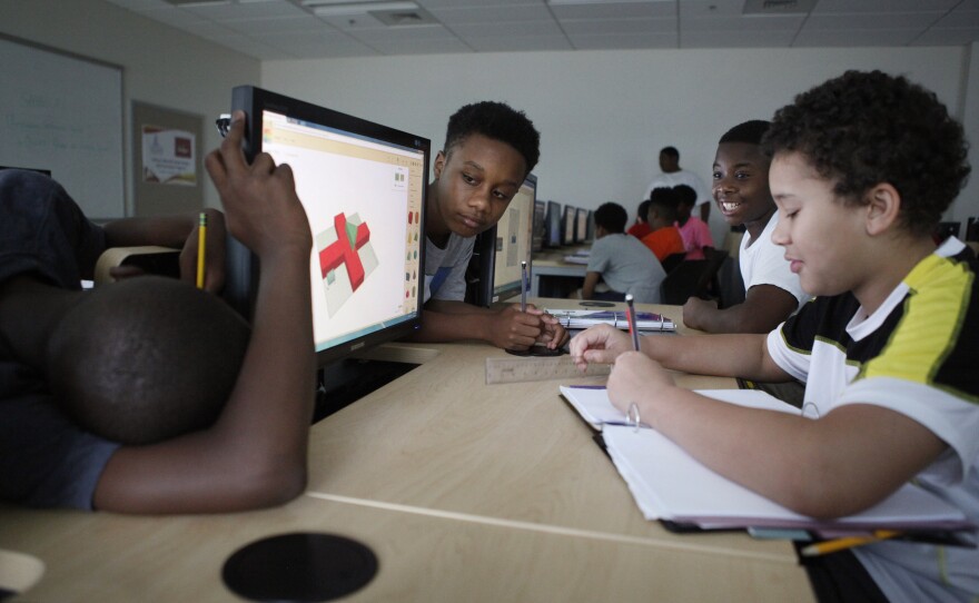 Middle-school boys participate in the Minority Male Makers summer program at Morgan State University in Baltimore.