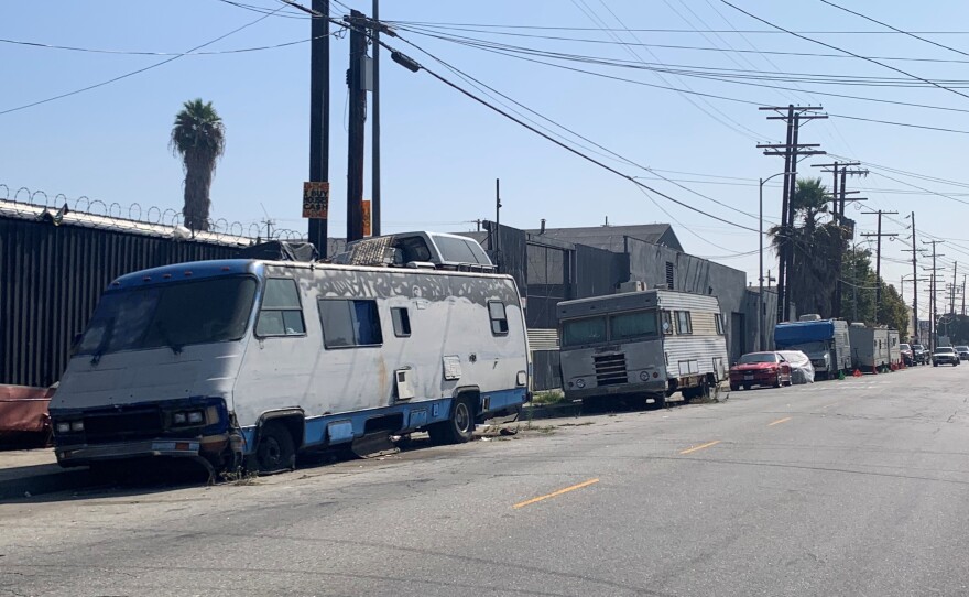RVs line neighborhood streets in Los Angeles, where nearly 10,000 people live in vehicles.