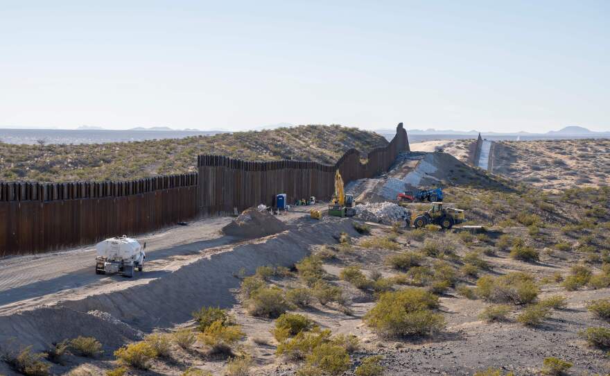 This photo shows the border fence under construction near New Mexico's Highway 9, near Santa Teresa.
