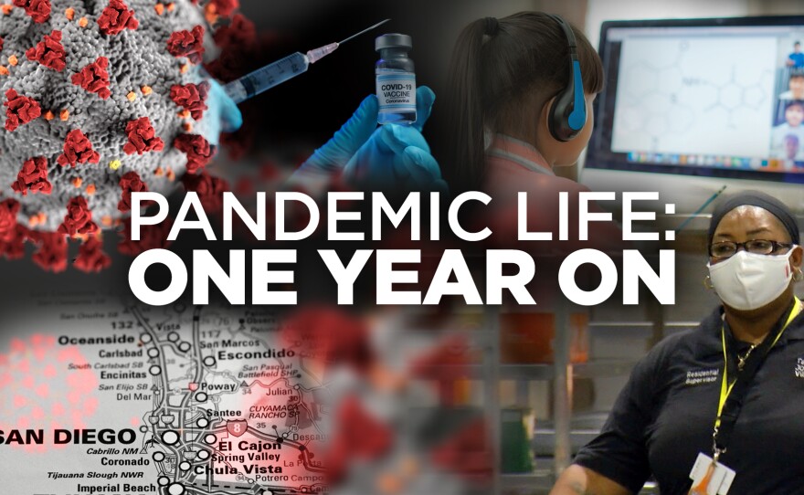 The KPBS Pandemic anniversary graphic is pictured in this undated image.