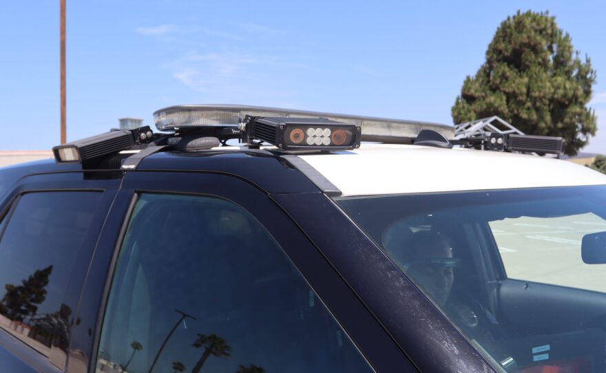 Three automated license plate readers are shown on top of a police car in this undated photo.