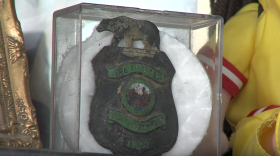 Brooke Linman's badge is shown, Sept. 7, 2017. Linman was wearing the badge when she was burned in the Harris Fire.