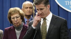 Dan Diaz, the husband of Brittany Maynard, spoke in support of proposed legislation allowing doctors to prescribe life-ending medication to terminally ill patients during a news conference at the Capitol in Sacramento,  Jan. 21, 2015.  At left is Sen. Lois Wolk, D-Davis, left, one of the coauthors of the bill. 