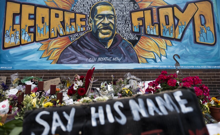 A memorial stands where George Floyd was killed in Minneapolis on May 25 while in police custody.