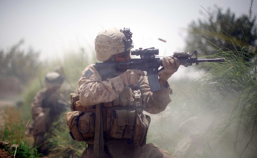 The U.S. Marines are withdrawing from southern Afghanistan, where they have fought in large numbers in recent years. Here, Marines wage a firefight in July 2009 in Mian Poshteh.