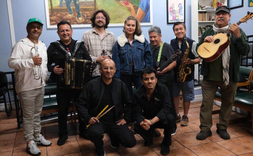 Most of the members of Los Jornaleros del Norte at a recent rehearsal near Los Angeles.