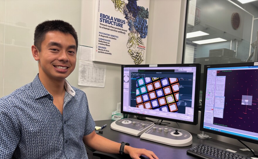 Jeremy Shek, a post doctoral fellow at the La Jolla Institute for Immunology, poses for a photo in the lab on Sept. 2, 2025.