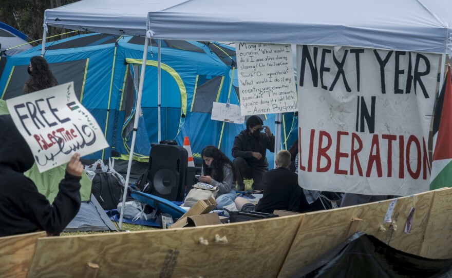 Hundreds of students with the UCSDivest Coalition are rotating protestors through their encampment along Library Way on campus, La Jolla, Calif., May 2, 2024