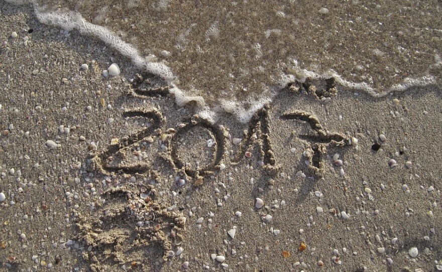 The year 2017 is written in the sand in this undated photo.