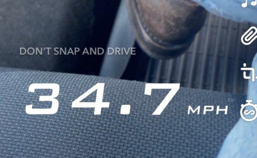 An iPhone screengrab of Snapchat's speed filter, which allows users to record and share how fast they are moving. Snap told NPR that it is eliminating the tool.