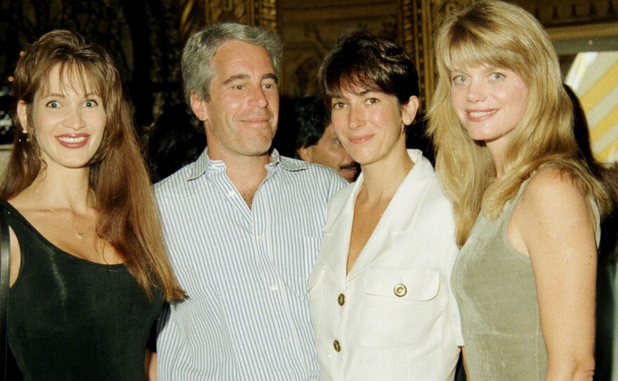 Ghislaine Maxwell, seen here at center right with the disgraced late financier Jeffrey Epstein, gave a deposition in 2016 that should be released, an appeals court says. Maxwell is seen here with Epstein and others a party at the Mar-a-Lago club in Palm Beach.