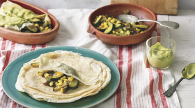 Crepes are a cousin of the enchilada, says Mexican chef Pati Jinich. A vestige of French intervention in Mexico, crepes are now considered classics of Mexican gastronomy. (Above) Jinich's crepe enchiladas with corn, poblano chiles and squash in an avocado-tomatillo sauce.