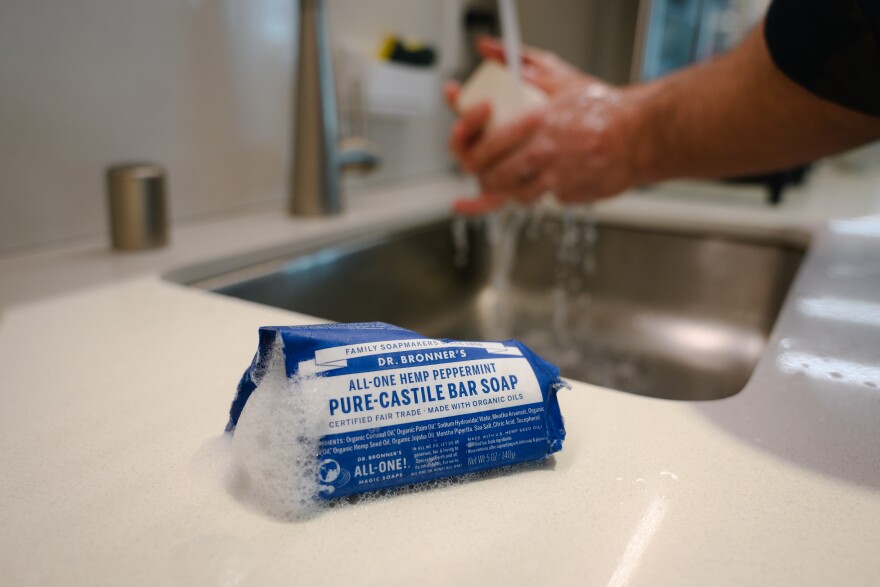 The wrapper from a bar of Dr. Bronner's hemp peppermint soap shown in this photo taken Jan. 31, 2025.