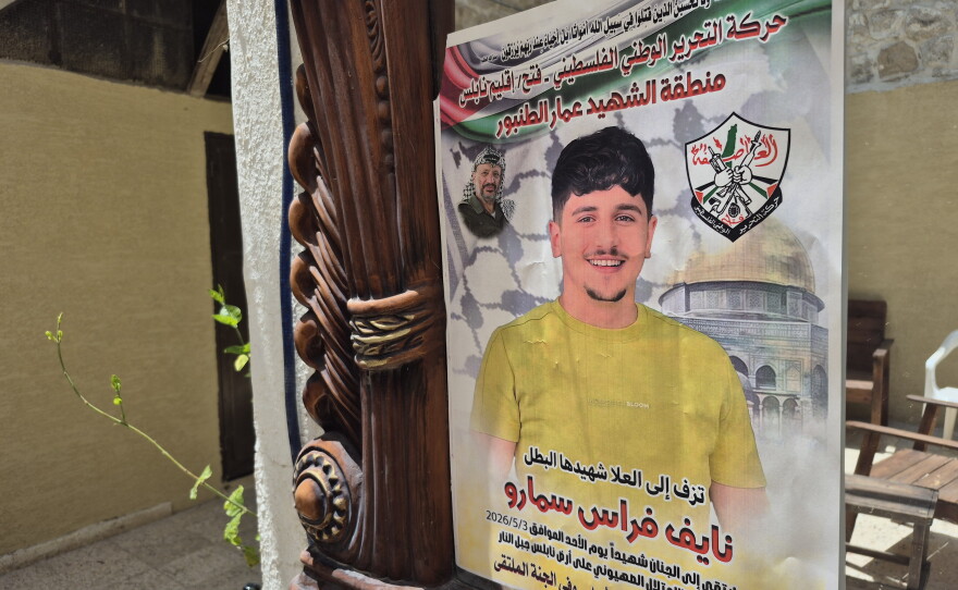 A poster announces the death of Nayef Samaro, 25, after he was killed during an Israeli military raid on Nablus in May.