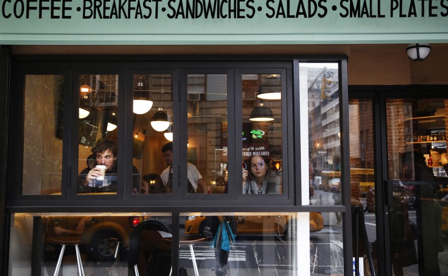 Meile gets coffee across the street from the American Academy of Dramatic Arts, where he now attends school.