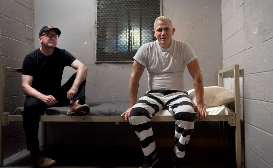 Steven Soderbergh on the set of "Logan Lucky" with actor Daniel Craig.
