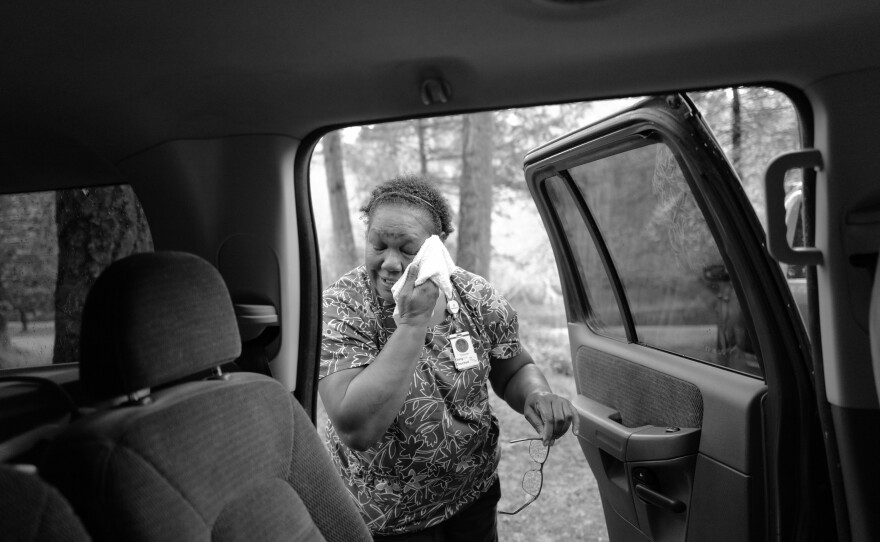 Jetton has been a home health care worker for decades. Since the pandemic started, she keeps two bins in the back of her car —one with a bleach solution and the other to rinse so she doesn't risk bringing COVID to her clients or back home to her family.