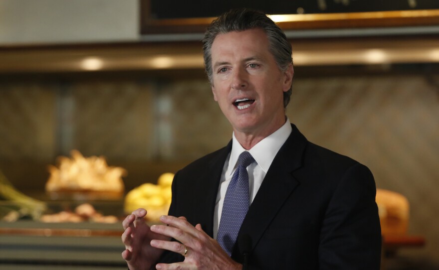 Gov. Gavin Newsom announced new criteria related to coronavirus hospitalizations and testing that could allow counties to open faster than the state during a news conference in Napa, Calif., on Monday.