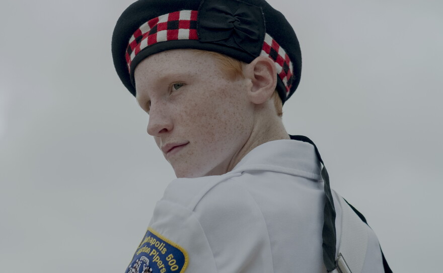 Drew Geisendorff, from the Indianapolis 500 Gordon Pipers, stands watch after performing on the National Mall during the Freedom 250 Grand Prix on Aug. 22, 2026, in Washington, D.C.